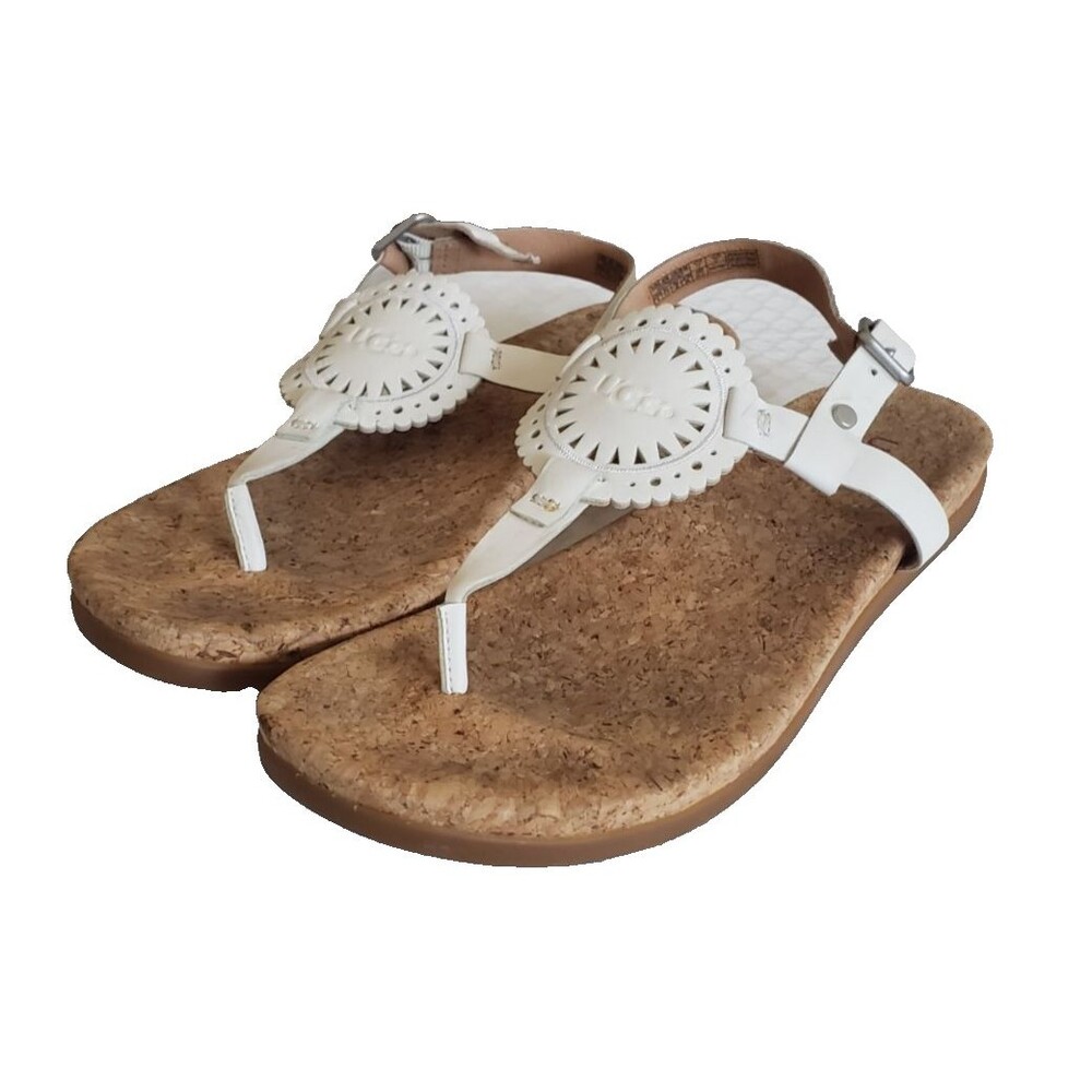 UGG AYDEN II T STRAP Women's WHITE Cork Sandals Size 9